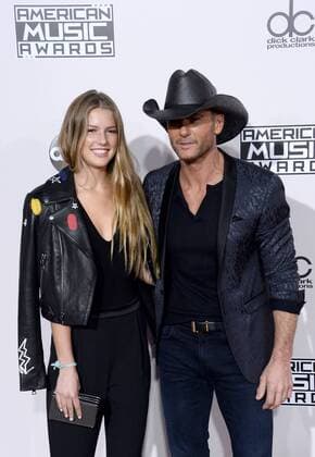 Maggie Elizabeth McGraw (L) and singer Tim McGraw arrive for the 2016 American Music Awards held at Microsoft Theater in Los Angeles on November 20, 2016.  LAP20161120412 JIMxRUYMEN