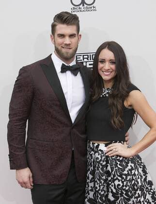 November 20, 2016 - Los Angeles, California, U.S - Bryce Harper and Kayla Varner on the Red Carpet of the 2016 American Music Awards held on Sunday, November 20, 2016 at the Microsoft Theatre in Los Angeles, California. Los Angeles U.S. - ZUMAp124 20161120_zaa_p124_222