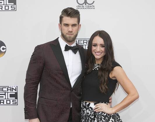 November 20, 2016 - Los Angeles, California, U.S - Bryce Harper and Kayla Varner on the Red Carpet of the 2016 American Music Awards held on Sunday, November 20, 2016 at the Microsoft Theatre in Los Angeles, California. Los Angeles U.S. - ZUMAp124 20161120_zaa_p124_215