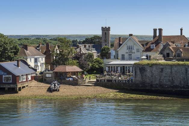 Yarmouth from The Solent in summer, Isle of Wight, England, United Kingdom, Europe Copyright: RoyxRainford Editorial Use Only 485-9698