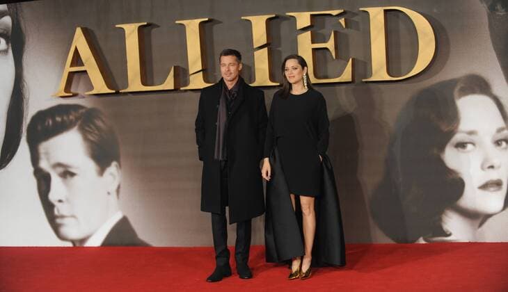 November 21, 2016 - London, England, United Kingdom - Brad Pitt and Marion Cotillard attend the UK Premiere of Allied at Odeon Leciester Square. London United Kingdom - ZUMAs147 20161121_zap_s147_025