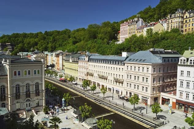 Historic spa section of Karlovy Vary, Bohemia, Czech Republic, Europe Copyright: JochenxSchlenker 756-2525
