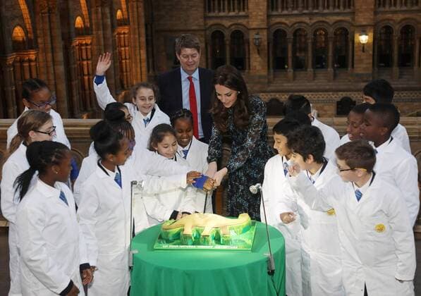 . 22 11 2016. London, United Kingdom. The Duchess of Cambridge with pupils from Oakington Manor Primary School in Wembley, North London as she attends a children s tea party at the Natural History Museum in London to celebrate Dippy the Diplodocus s time in Hintze Hall.  xROTAx xi-Imagesx IIM-13875-0009