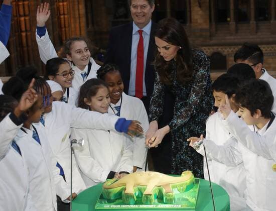 . 22 11 2016. London, United Kingdom. The Duchess of Cambridge with pupils from Oakington Manor Primary School in Wembley, North London as she attends a children s tea party at the Natural History Museum in London to celebrate Dippy the Diplodocus s time in Hintze Hall.  xROTAx xi-Imagesx IIM-13875-0021