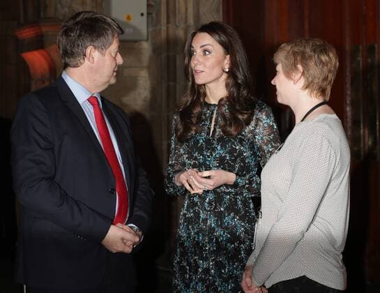 . 22 11 2016. London, United Kingdom. The Duchess of Cambridge speaks with Head of National Public Programmes Katrina Nilsson (right) and Museum Director Sir Michael Dixon (left) as she attends a children s tea party at the Natural History Museum in London to celebrate Dippy the Diplodocus s time in Hintze Hall.  xROTAx xi-Imagesx IIM-13875-0026