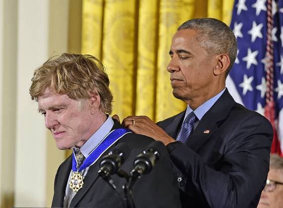 November 22, 2016 - Washington, District of Columbia, United States of America - United States President Barack Obama presents the Presidential Medal of Freedom to actor, director, producer, businessman, and environmentalist Robert Redford during a ceremony in the East Room of the White House in Washington, DC on Tuesday, November 22, 2016. The Presidential Medal of Freedom is the NationâÄ™s highest civilian honor..Credit: CNP Washington United States of America - ZUMAs152 20161122_zaa_s152_051
