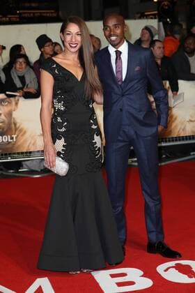 . 28 11 2016. London, United Kingdom. Mo Farah and wife arriving at the I am Bolt premiere in London.  xStephenxLockx xi-Imagesx IIM-13908-0028