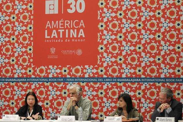 (L-R) Brazilian writer Nelida Pinon, Peruvian writer Alonso Cueto, Colombian writer Laura Restrepo and Venezuelan writer Alberto Jose, attend the panel What is Latin America? at the third day of the International Book Fair of Guadalajara in Guadalajara, Mexico, 28 November 2016. INTERNATIONAL BOOK FAIR OF GUADALAJARA !ACHTUNG: NUR REDAKTIONELLE NUTZUNG!  EPA 20161129-636159874666754840