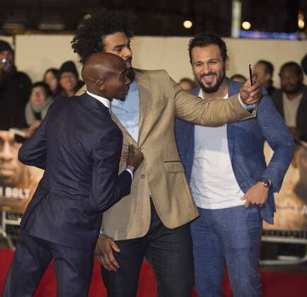I Am Bolt Premiere London.UK. Mo Farah and David Haye (C) at the World Premiere of I Am Bolt at Odeon Leicester Square. 28th November 2016. LMK386-62310-291116. 