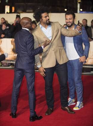 I Am Bolt Premiere London.UK. Mo Farah and David Haye (C) at the World Premiere of I Am Bolt at Odeon Leicester Square. 28th November 2016. LMK386-62310-291116. 