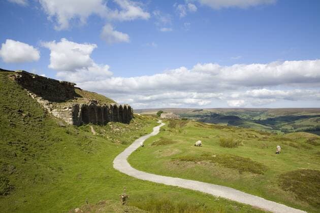 Remains of kilns from old ironstone workings on Rosedale Moor with view to Esk Dale valley, North York Moors National Park, North Yorkshire, Yorkshire, England, United Kingdom, Europe Copyright: PearlxBucknall 586-1377