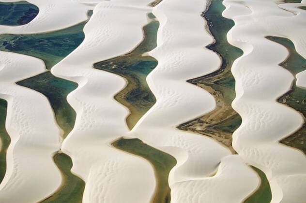 Aerial view of the sandy dunes and lagoons, part of Parque Nacional dos Lencois Maranhenses, Brazil, South America Copyright: MarcoxSimoni 718-894