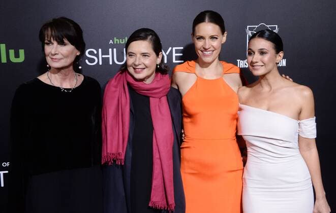 Cast members Mel Harris, Isabella Rossellini, KaDee Strickland and Emmanuelle Chriqui (L-R) attend the premiere of Hulu s television drama series Shut Eye at the ArcLight Cinema Dome in the Hollywood section of Los Angeles on December 1, 2016. Storyline: Charlie Haverford is a scammer with a small chain of fortune-telling storefronts and contracts building tricks for a family that controls the business in the greater chunk of Los Angeles.  LAP2016120118 JIMxRUYMEN