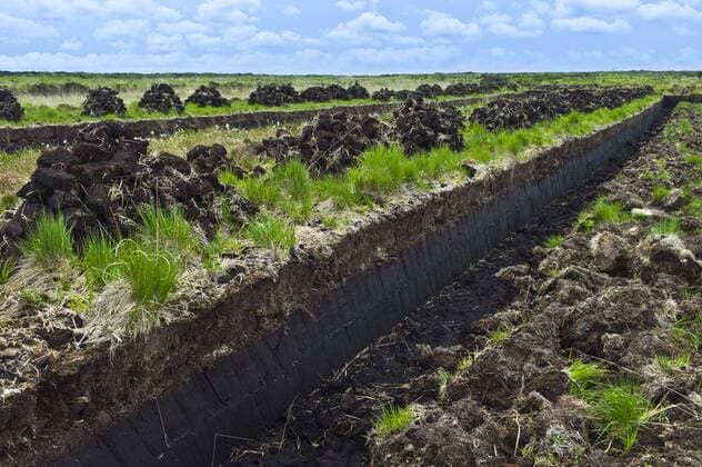 IMAGO Nature: Unsere Erde, Ressourcen, Torf Turf bog shows cutting and stacks of peat (footings) at Mountrivers peat bog, County Clare, West of Ireland Copyright: TimxGraham 1161-6601