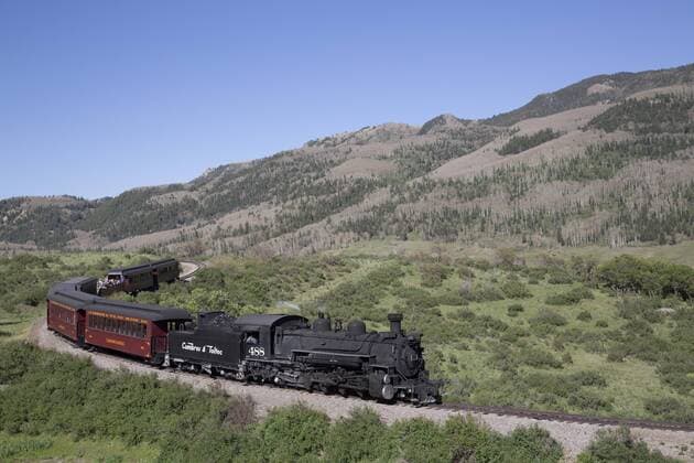 New Mexico and Colorado, Cumbres and Toltec Scenic Railroad, National Historic Landmark, narrow guage, steam powered locomotives, with tourist cars, United States of America, North America Copyright: RichardxMaschmeyer 801-1150