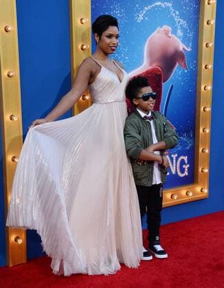 Cast member Jennifer Hudson, the voice of Young Nana Noodleman in the animated motion picture comedy Sing and her son David Daniel Otunga, Jr., attend the premiere of the film at the Microsoft Theater in Los Angeles on December 3, 2016. Storyline: A koala named Buster Moon has one final chance to restore his theater to its former glory by producing the world s greatest singing competition.  LAP2016120337 JIMxRUYMEN