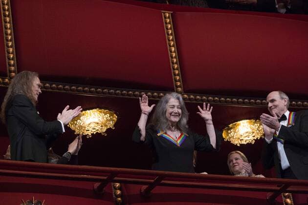 December 4, 2016 - Washington, District of Columbia, United States of America - 2016 Kennedy Center Honoree pianist Martha Argerich waves at the beginning of the Kennedy Center Honors, at the Kennedy Center, December 4, 2016, Washington, DC. The 2016 honorees are: Argentine pianist Martha Argerich; rock band the Eagles; screen and stage actor Al Pacino; gospel and blues singer Mavis Staples; and musician James Taylor..Credit: Pool via CNP Washington United States of America - ZUMAs152 20161204_zaa_s152_021