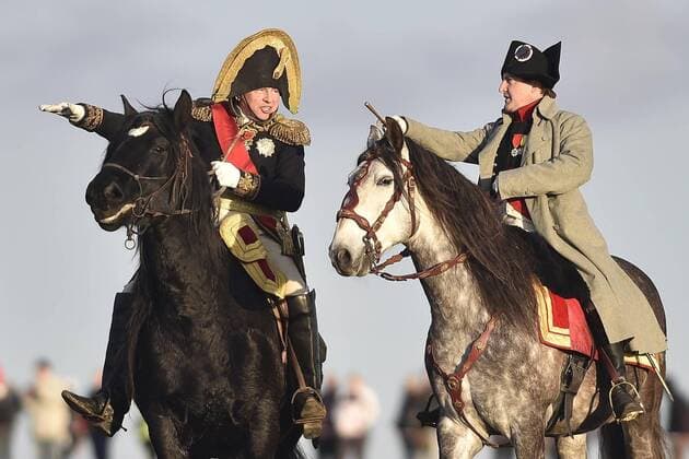 The re-enactment of the Battle at Slavkov (Austerlitz), where the Napoleonic army scored a famous victory in 1805, was staged by history fans in period uniforms in Tvarozna, Czech republic, December 3, 2016. Pictured right Mark Schneider as Napoleon. (CTKxPhoto VaclavxSalek) CTKPhotoP201612030438901  sal 09