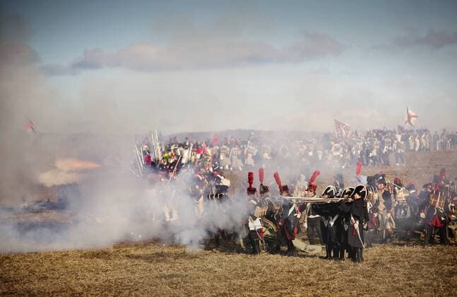 Military history enthusiasts perform an re-enactment of the Battle of Austerlitz (Slavkov) on the occasion of it s 211th anniversary in Tvarozna, Czech Republic, on Saturday, Dec. 3rd, 2016. The famous battle where emperor Napoleon achieved a crucial victory over the Russo-Austrian army in 1805 was staged by more than 1000 enthusiasts with 60 horses and 15 cannons. (CTKxPhoto RenexFluger) CTKPhotoF201612050679501 