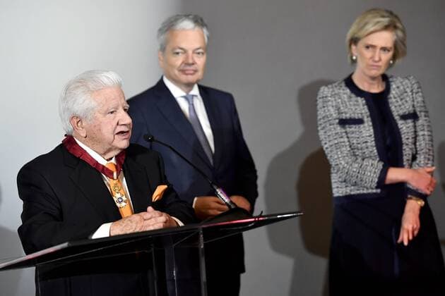 Lee Roy Mitchell, Founder and Chairman of the Board Cinemark, Vice-Prime Minister and Foreign Minister Didier Reynders and Princess Astrid of Belgium pictured during a visit to Cinemark on the fourth day of the economic mission of Belgium s Princess Astrid in Texas, United States, Tuesday 06 December 2016, in Austin.  DIRKxWAEM 04991761