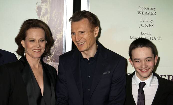December 7, 2016 - New York, New York, U.S. - Actress SIGOURNEY WEAVER, actors LIAM NEESON and LEWIS MACDOUGALL attend the New York premiere of A Monster Calls held at Loews Lincoln Square. New York U.S. - ZUMAk03_ 20161207_zaf_k03_049