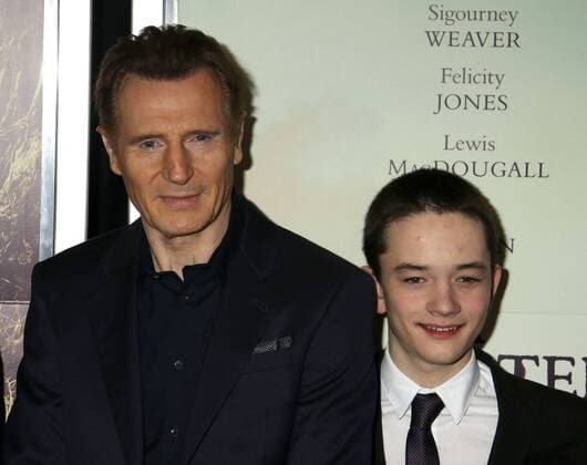 December 7, 2016 - New York, New York, U.S. - Actors LIAM NEESON and LEWIS MACDOUGALL attend the New York premiere of A Monster Calls held at Loews Lincoln Square. New York U.S. - ZUMAk03_ 20161207_zaf_k03_054