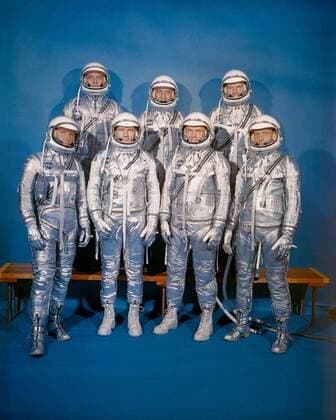 December 8, 2016 - (File Photo) - John Glenn, the first American to orbit the Earth and a former U.S. senator and war hero, has died. He was 95. Glenn was the first American to orbit the earth and returned to space in 1998 aboard a Space Shuttle flight. PICTURED: On April 9, 1959, introduced its first astronaut class, the Mercury 7. Front row, left to right: WALTER M. SCHIRRA, Jr., DONALD K. DEKE SLAYTON, JOHN H. GLENN, JR., and M. SCOTT CARPENTER; back row, ALAN B. SHEPARD, JR., VIRGIL I. GUS GRISSOM, and L. GORDON COOPER, JR.. - ZUMAz03_ 20100125_jlr_z03_846