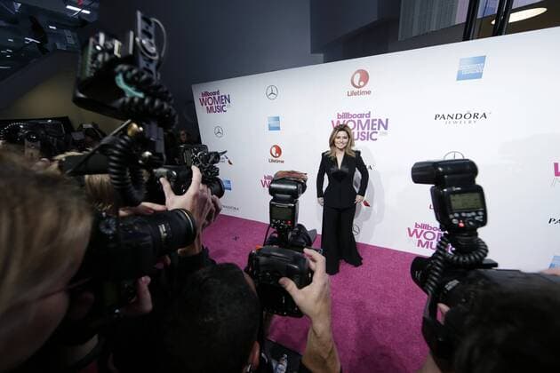 Shania Twain arrives on the red carpet at the Billboard Women in Music 2016 event on December 9, 2016 in New York City.  NYP20161209103 JOHNxANGELILLO