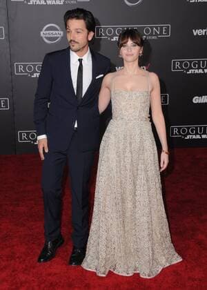December 10, 2016 - Hollywood, CA, United States - 10 December 2016 - Hollywood, California - Diego Luna, Felicity Jones. Rogue One: A Star Wars Story World premiere held at Pantages Theater. Photo Credit: AdMedia Hollywood United States - ZUMAa123 20161210_zaa_a123_078