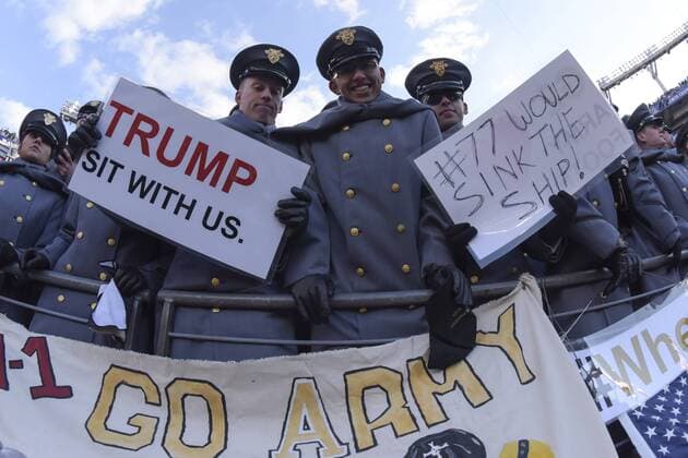 December 10, 2016: Cadets of West Point ask President Elect Donald Trump to sit with them during the 117th edition of The Army-Navy game between The Army Black Knights and The Navy Midshipmen at M&T Bank Stadium Stadium in Baltimore, MD. Mandatory Credit: CSM, Baltimore U.S. - ZUMAc04_ 26519179sp