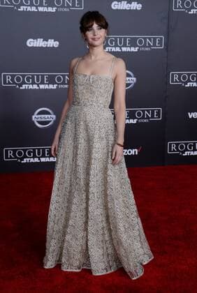 Cast member Felicity Jones attends the premiere of the sci-fi motion picture Rogue One: A Star Wars Story at the Pantages Theatre in the Hollywood section of Los Angeles on December 10, 2016. Storyline: The Rebellion makes a risky move to steal the plans to the Death Star, setting up the epic saga to follow.  LAP2016121034 JIMxRUYMEN