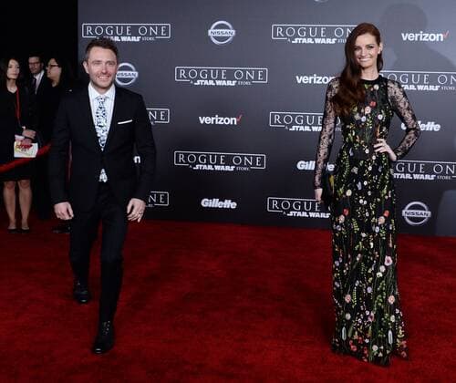 Television personality Chris Hardwick and his wife, model actress Lydia Hearst attend the premiere of the sci-fi motion picture Rogue One: A Star Wars Story at the Pantages Theatre in the Hollywood section of Los Angeles on December 10, 2016. Storyline: The Rebellion makes a risky move to steal the plans to the Death Star, setting up the epic saga to follow.  LAP2016121035 JIMxRUYMEN