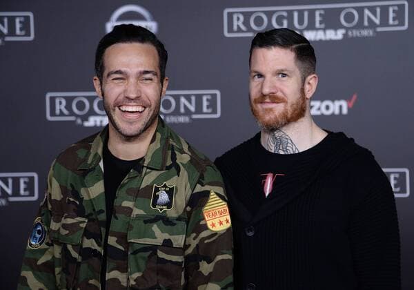 Musicians Pete Wentz (L) and Andy Hurley attend the premiere of the sci-fi motion picture Rogue One: A Star Wars Story at the Pantages Theatre in the Hollywood section of Los Angeles on December 10, 2016. Storyline: The Rebellion makes a risky move to steal the plans to the Death Star, setting up the epic saga to follow.  LAP2016121017 JIMxRUYMEN