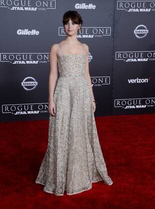 Cast member Felicity Jones attends the premiere of the sci-fi motion picture Rogue One: A Star Wars Story at the Pantages Theatre in the Hollywood section of Los Angeles on December 10, 2016. Storyline: The Rebellion makes a risky move to steal the plans to the Death Star, setting up the epic saga to follow.  LAP2016121007 JIMxRUYMEN