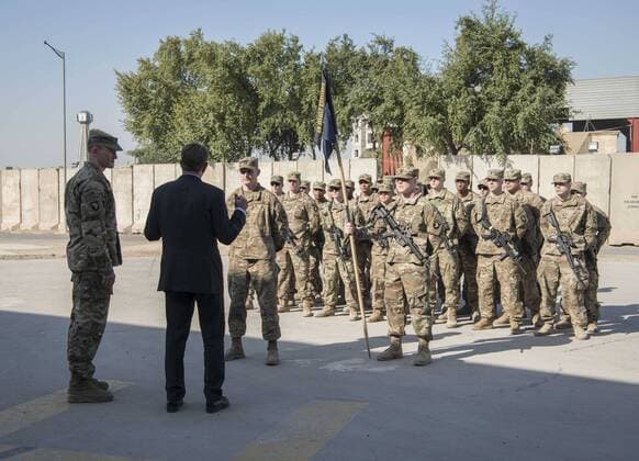 December 11, 2016 - Baghdad, Iraq - U.S Secretary of Defense Ashton Carter thanks U.S. service members at Combined Joint Task Force Operation Inherent Resolve headquarters December 11, 2016 in Baghdad, Iraq. Baghdad Iraq - ZUMAp138 20161211_zaa_p138_004
