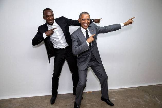 Apr 9, 2015 - Kingston, Jamaica - President Barack Obama poses with Usain Bolt, the fastest runner in the world, backstage following a Young Leaders of the Americas Initiative town hall at the University of the West Indies in Kingston, Jamaica, April 9, 2015. Barack Hussein Obama II (born August 4, 1961) is the 44th President of the United States. He is the first African American to be elected to office and the first president born outside the contiguous United States. Born in Honolulu, Hawaii, Obama is a graduate of Columbia University and Harvard Law School. He worked as a civil rights attorney and taught constitutional law at the University of Chicago Law School from 1992 to 2004. While serving three terms representing the 13th District in the Illinois Senate from 1997 to 2004, he ran unsuccessfully in the Democratic primary for the United States House of Representatives in 2000. - ZUMAz03_ 20150409_shw_z03_305