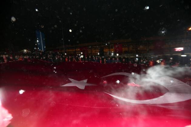 Galatasaray President Dursun Ozbek and a lot of different team supporters visit the blast site outside the Besiktas FC s Vodafone Arena Stadium in Istanbul, December 12, 2016, Turkey. At least 44 people were killed and 160 other wounded in twin explosions outside Vodafone Arena Stadium and in nearby Macka Park a few hours after the night s soccer match on 10 December. The bombs apparently targeted police officers who were securing the match. The Kurdish nationalist group Kurdistan Freedom Hawks (TAK), which seeks an independent Kurdish state in eastern and southeastern Turkey, claimed responsibility for the attack, according to published reports. 