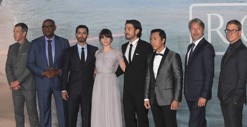 December 13, 2016 - London, England, United Kingdom - Ben Mendesohn, Forest Whitaker, Riz Ahamed, Felicity Jones, Diego Luna, Donnie Yen, Mads Mikkelsen, and Alan Tudyk attend the launch event for Rouge One: A Star Wars Story at Tate Modern. London United Kingdom - ZUMAs147 20161213_zap_s147_003