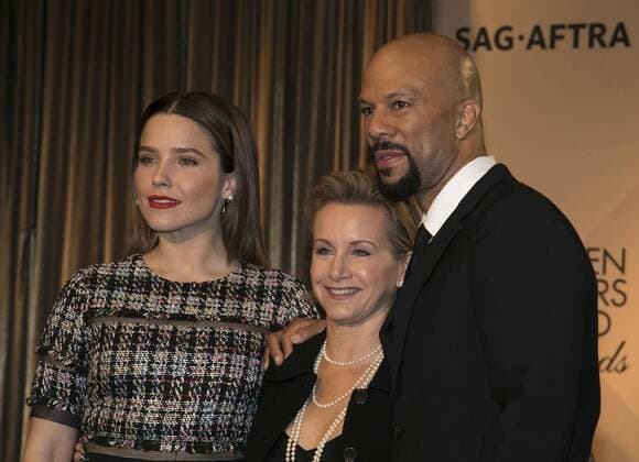 December 14, 2016 - West Hollywood, California, U.S - Sophia Bush, SAG-AFTRA president Gabrielle Carteris and Common at the 23rd Annual Screen Actors Guild Awards Nominations announcement at the Pacific Design Center on Wednesday, December 14, 2016 in West Hollywood, California. West Hollywood U.S. - ZUMAp124 20161214_zaa_p124_013