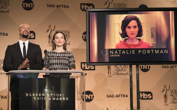 December 14, 2016 - West Hollywood, California, U.S - Common and Sophia Bush at the 23rd Annual Screen Actors Guild Awards Nominations announcement at the Pacific Design Center on Wednesday, December 14, 2016 in West Hollywood, California. Outstanding Performance by a Female Actor in a Leading Role, NATALIE PORTMAN Jackie Kennedy Ã¢â‚¬ JACKIEÃ West Hollywood U.S. - ZUMAp124 20161214_zaa_p124_024