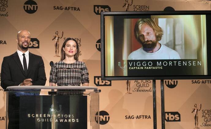 December 14, 2016 - West Hollywood, California, U.S - Common and Sophia Bush at the 23rd Annual Screen Actors Guild Awards Nominations announcement at the Pacific Design Center on Wednesday, December 14, 2016 in West Hollywood, California. Outstanding Performance by a Male Actor in a Leading Role, VIGGO MORTENSEN Ben Ã¢â‚¬ CAPTAIN FANTASTICÃ West Hollywood U.S. - ZUMAp124 20161214_zaa_p124_027