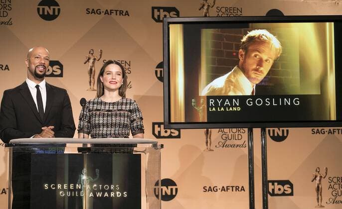 December 14, 2016 - West Hollywood, California, U.S - Common and Sophia Bush at the 23rd Annual Screen Actors Guild Awards Nominations announcement at the Pacific Design Center on Wednesday, December 14, 2016 in West Hollywood, California. Outstanding Performance by a Male Actor in a Leading Role, RYAN GOSLING Sebastian LA LA LANDÃ West Hollywood U.S. - ZUMAp124 20161214_zaa_p124_030