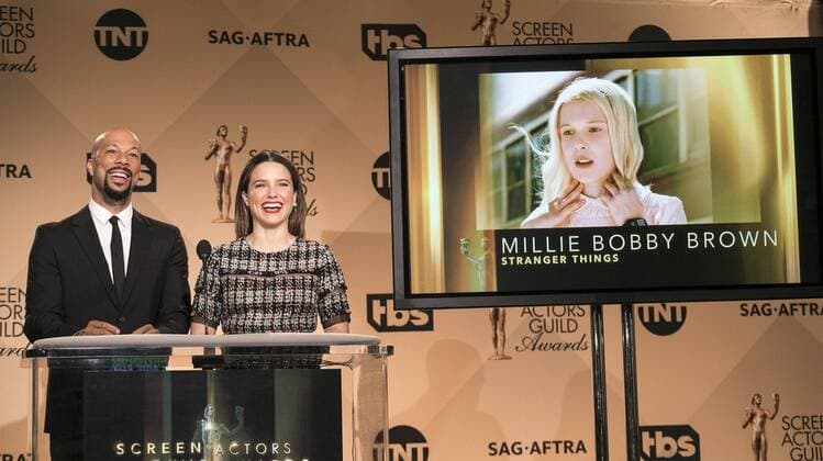 December 14, 2016 - West Hollywood, California, U.S - Common and Sophia Bush at the 23rd Annual Screen Actors Guild Awards Nominations announcement at the Pacific Design Center on Wednesday, December 14, 2016 in West Hollywood, California. Outstanding Performance by a Female Actor in a Drama Series, MILLIE BOBBY BROWN Eleven Ã¢â‚¬ STRANGER THINGSÃ West Hollywood U.S. - ZUMAp124 20161214_zaa_p124_041