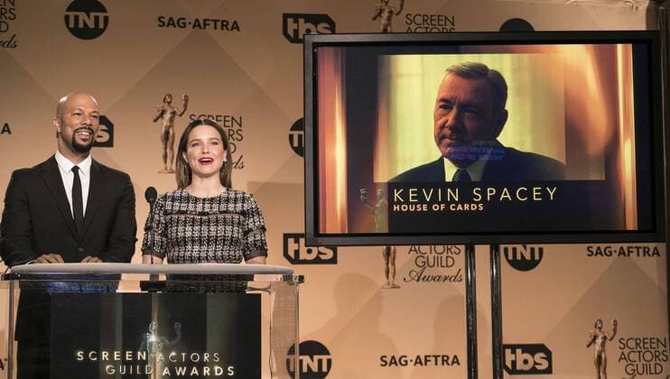 December 14, 2016 - West Hollywood, California, U.S - Common and Sophia Bush at the 23rd Annual Screen Actors Guild Awards Nominations announcement at the Pacific Design Center on Wednesday, December 14, 2016 in West Hollywood, California. Outstanding Performance by a Male Actor in a Drama Series, KEVIN SPACEY Frank Underwood Ã¢â‚¬ HOUSE OF CARDSÃ West Hollywood U.S. - ZUMAp124 20161214_zaa_p124_044