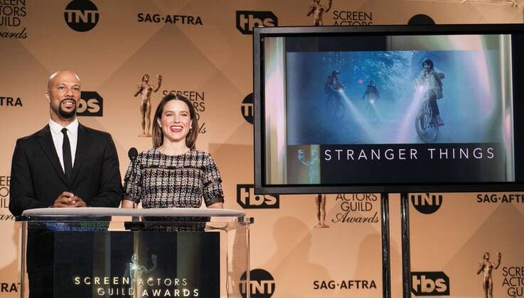 December 14, 2016 - West Hollywood, California, U.S - Common and Sophia Bush at the 23rd Annual Screen Actors Guild Awards Nominations announcement at the Pacific Design Center on Wednesday, December 14, 2016 in West Hollywood, California. Outstanding Performance by an Ensemble in a Drama Series, DSTRANGER THINGS West Hollywood U.S. - ZUMAp124 20161214_zaa_p124_046
