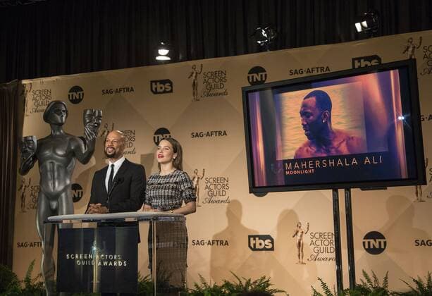 December 14, 2016 - West Hollywood, California, U.S - Common and Sophia Bush at the 23rd Annual Screen Actors Guild Awards Nominations announcement at the Pacific Design Center on Wednesday, December 14, 2016 in West Hollywood, California. Outstanding Performance by a Male Actor in a Supporting Role, MAHERSHALA ALI Juan Ã¢â‚¬ MOONLIGHTÃ West Hollywood U.S. - ZUMAp124 20161214_zaa_p124_049