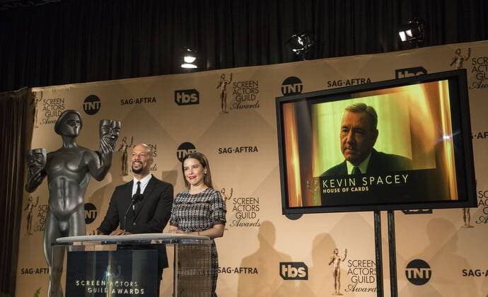 December 14, 2016 - West Hollywood, California, U.S - Common and Sophia Bush at the 23rd Annual Screen Actors Guild Awards Nominations announcement at the Pacific Design Center on Wednesday, December 14, 2016 in West Hollywood, California. Outstanding Performance by a Male Actor in a Drama Series, KEVIN SPACEY Frank Underwood Ã¢â‚¬ HOUSE OF CARDSÃ West Hollywood U.S. - ZUMAp124 20161214_zaa_p124_055