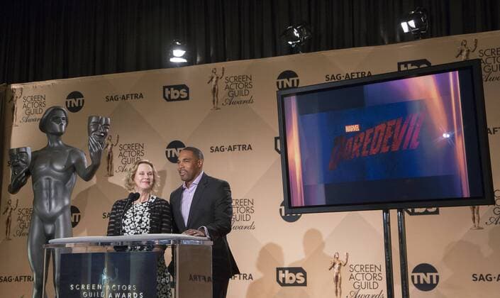 December 14, 2016 - West Hollywood, California, U.S - SAG Awards Committee Chair and SAG-AFTRA Foundation President JoBeth Williams and Jason George at the 23rd Annual Screen Actors Guild Awards Nominations announcement at the Pacific Design Center on Wednesday, December 14, 2016 in West Hollywood, California. West Hollywood U.S. - ZUMAp124 20161214_zaa_p124_062