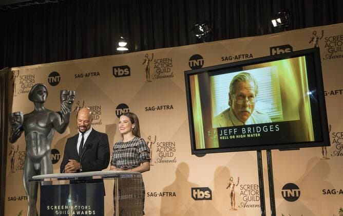 December 14, 2016 - West Hollywood, California, U.S - Common and Sophia Bush at the 23rd Annual Screen Actors Guild Awards Nominations announcement at the Pacific Design Center on Wednesday, December 14, 2016 in West Hollywood, California. Outstanding Performance by a Male Actor in a Supporting Role, JEFF BRIDGES Marcus Hamilton Ã¢â‚¬ HELL OR HIGH WATERÃ West Hollywood U.S. - ZUMAp124 20161214_zaa_p124_069