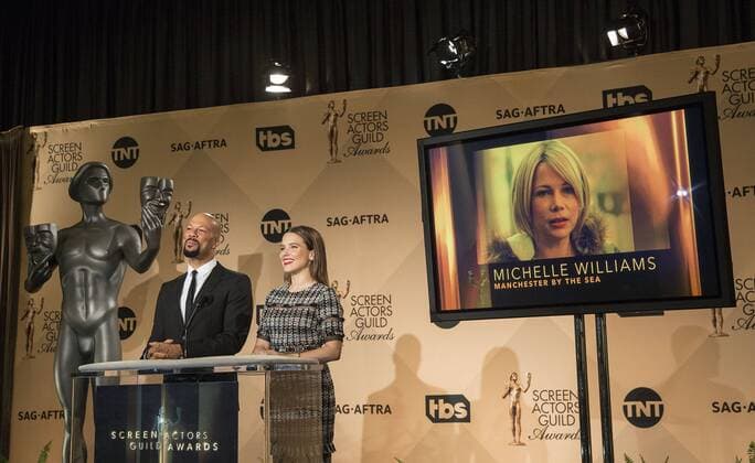 December 14, 2016 - West Hollywood, California, U.S - Common and Sophia Bush at the 23rd Annual Screen Actors Guild Awards Nominations announcement at the Pacific Design Center on Wednesday, December 14, 2016 in West Hollywood, California. Outstanding Performance by a Female Actor in a Supporting Role, MICHELLE WILLIAMS Randi Chandler Ã¢â‚¬ MANCHESTER BY THE SEAÃ West Hollywood U.S. - ZUMAp124 20161214_zaa_p124_070